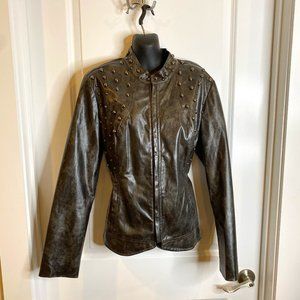 Cristina Grey Pleather Studded Bomber Jacket - XL